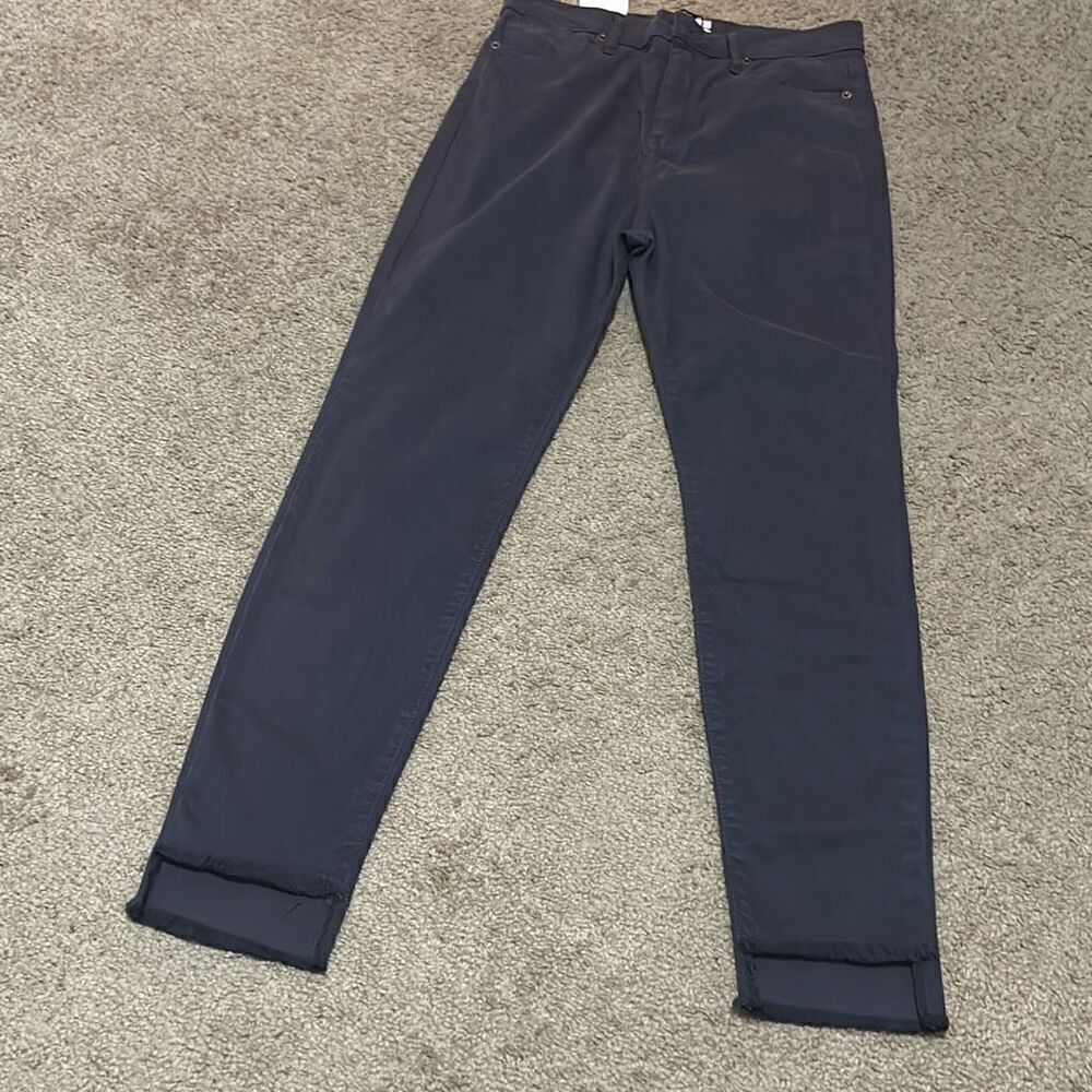 Felicite Women's 31 Step Hem Skinny Jeans Dark Blue Distressed Fringe New